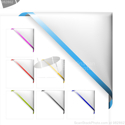 Image of Set of white corner ribbons with colored thin border