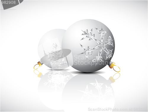 Image of White Christmas bulbs with snowflakes ornaments