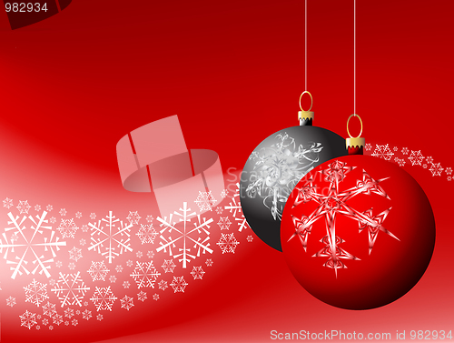 Image of snowflakes with red and black bulbs