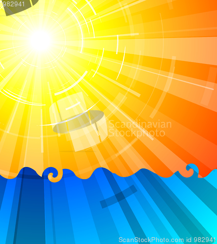 Image of Really hot summer sun above the ocean