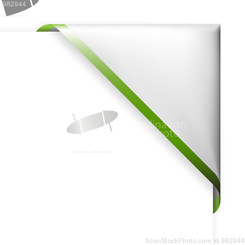 Image of White corner ribbon with green  border