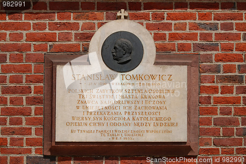 Image of The plaque in the wall of St Mary's Church in Cracow