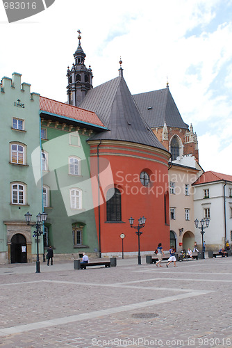 Image of Tourists on the Maly Rynek in Cracow, Poland 