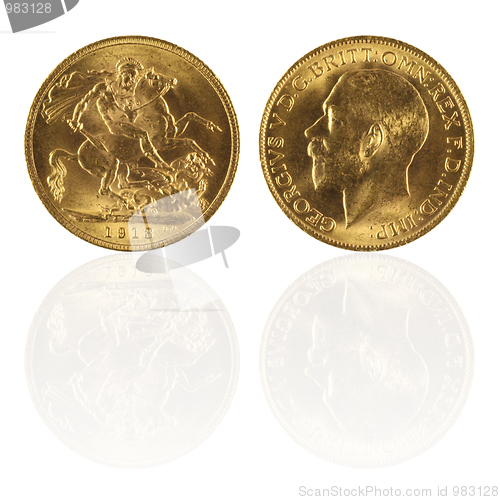 Image of Gold sovereign with reflection