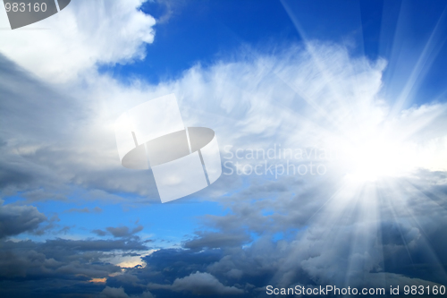 Image of beauty sky with sun and clouds