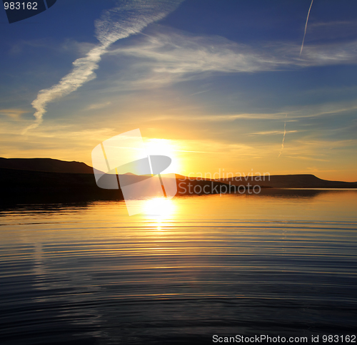 Image of morning lake landscape with sunrise