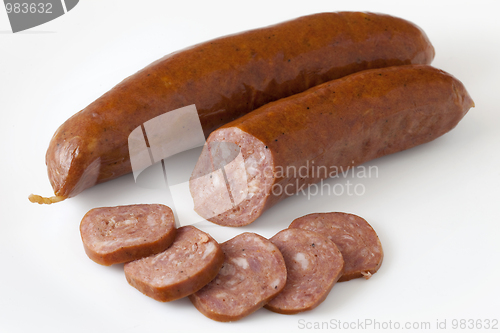 Image of buffalo (bison) bratwurst slices