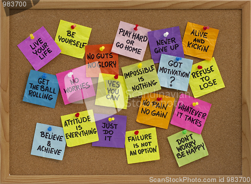 Image of motivational reminders on bulletin board