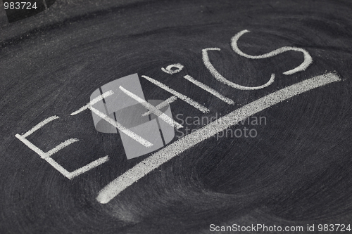 Image of ethics word on blackboard