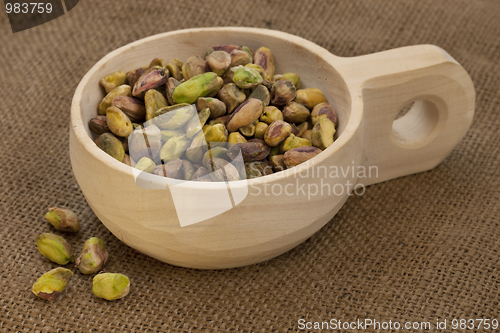 Image of scoop of raw shelled pistachio nuts