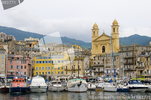 Image of old port Bastia Corsica France with St. John the Baptist church 