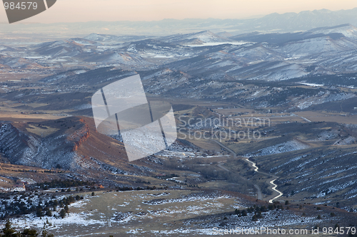 Image of hazy winter view of Colorado Rocky Mountains