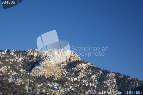 Image of Horsetooth Rock in winter scenery