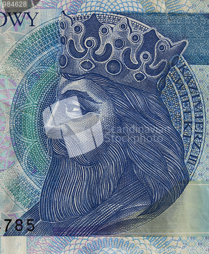 Image of Polish medieval king on banknote