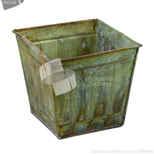 Image of metal container with a grunge finish