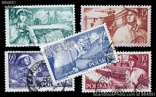 Image of sea related proffesions on vintage stamps