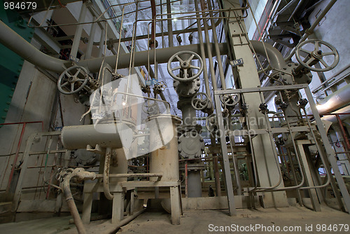 Image of Industrial zone, Steel pipelines and valves   