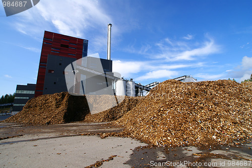 Image of bio power plant with storage of wooden fuel