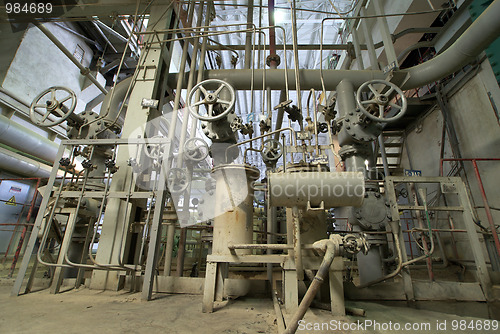 Image of Industrial zone, Steel pipelines and valves   