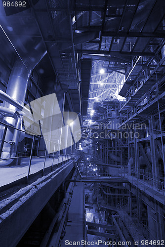 Image of Industrial zone, Steel pipelines in blue tones