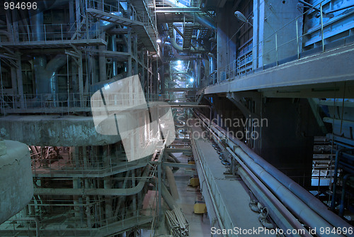 Image of Industrial zone, Steel pipelines in blue tones