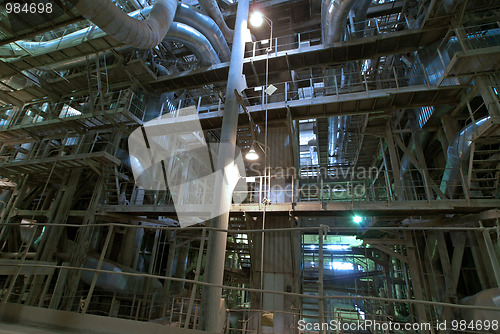 Image of Industrial zone, Steel pipelines in blue tones 