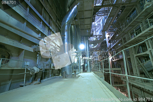 Image of Industrial zone, Steel pipelines in blue tones  