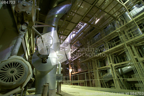 Image of Industrial zone, Steel pipelines, valves and ladders