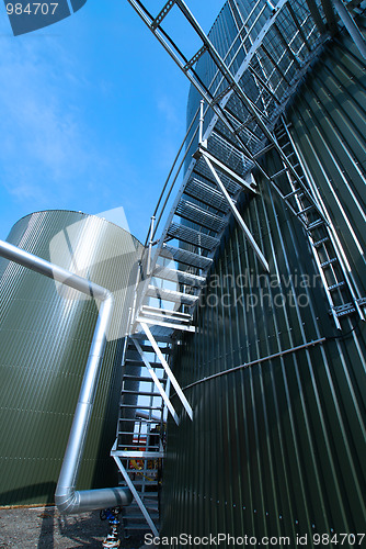 Image of Industrial zone, Steel pipelines in blue tones