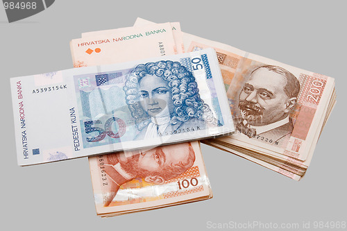 Image of Croatian Kuna banknotes isolated on gray