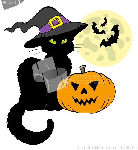 Image of Halloween cat silhouette with Moon