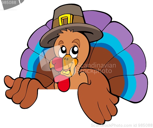 Image of Lurking cartoon turkey in hat