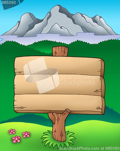 Image of Big wooden sign with mountains