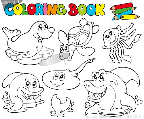 Image of Coloring book with marine animals 1