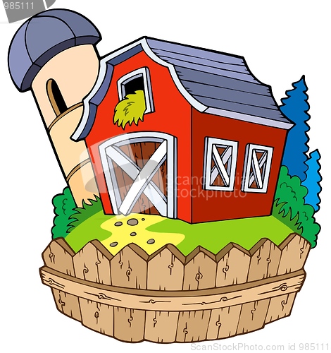 Image of Cartoon red barn with fence