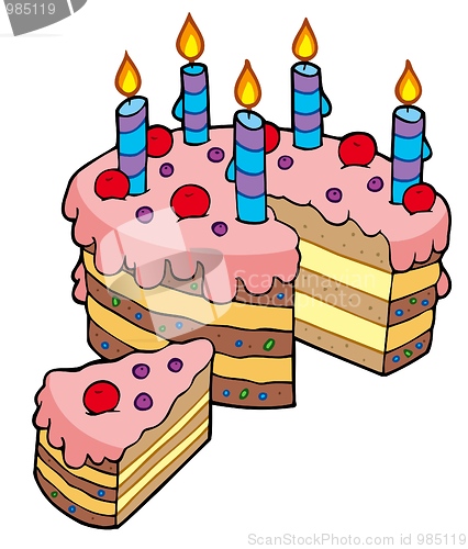 Image of Cartoon sliced birthday cake