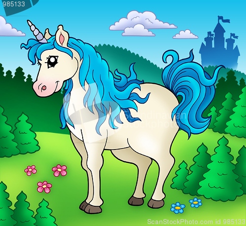 Image of Cute unicorn in forest