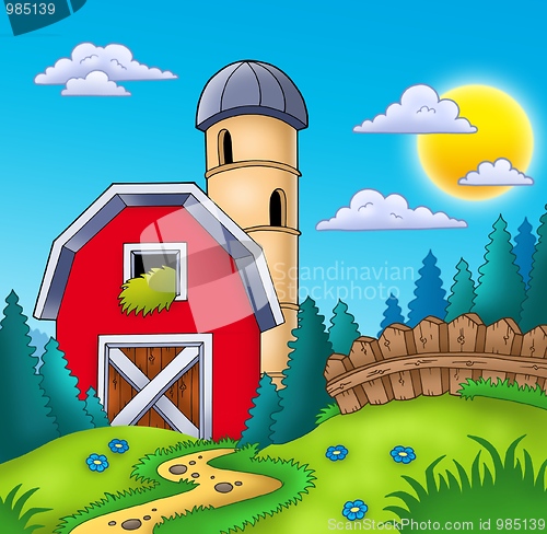 Image of Meadow with big red barn
