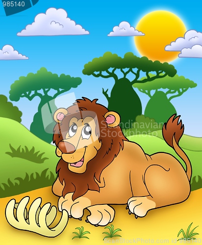 Image of Cute lion with bone