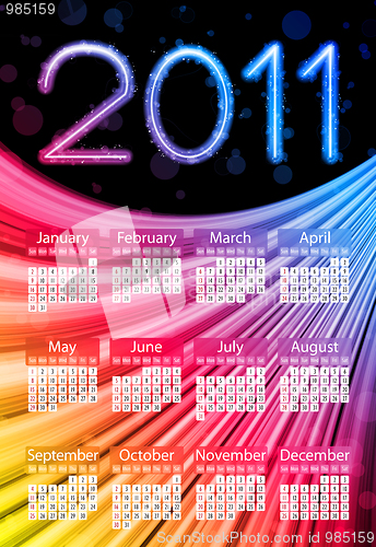 Image of Colorful 2011 Calendar on Black Background. Rainbow Colors