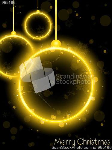 Image of Golden Neon Christmas Ball on Black Background