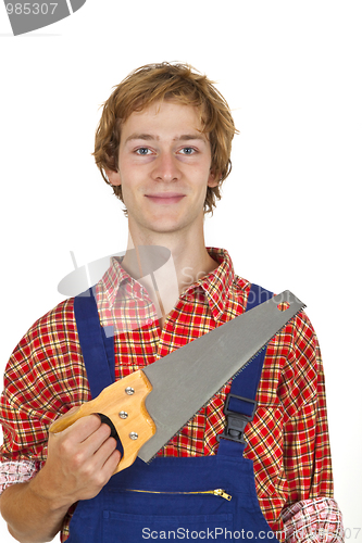 Image of Carpenter with handsaw