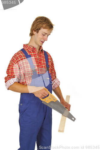 Image of Carpenter with handsaw