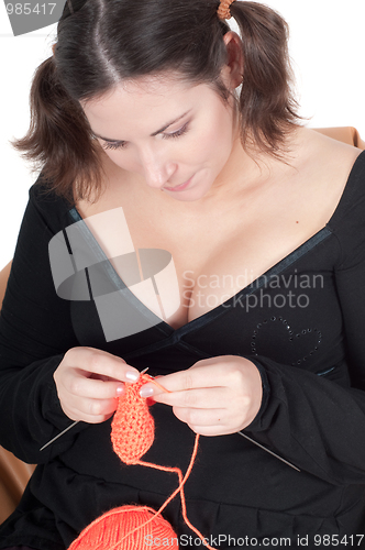 Image of Portrait of pretty pregnant woman in black dress