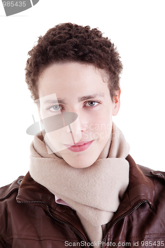 Image of young  man smiling, with winter clothes