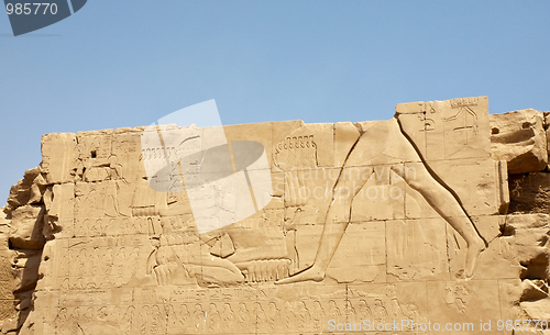 Image of damaged wall of Karnak Temple, Egypt, Luxor