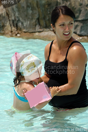 Image of Woman and child in pool