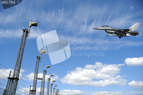 Image of F-16 fighter plane near airport