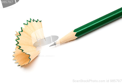 Image of Pencil and shavings isolated on white background