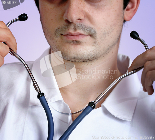 Image of Portrait of a young doctor with stethoscope.
